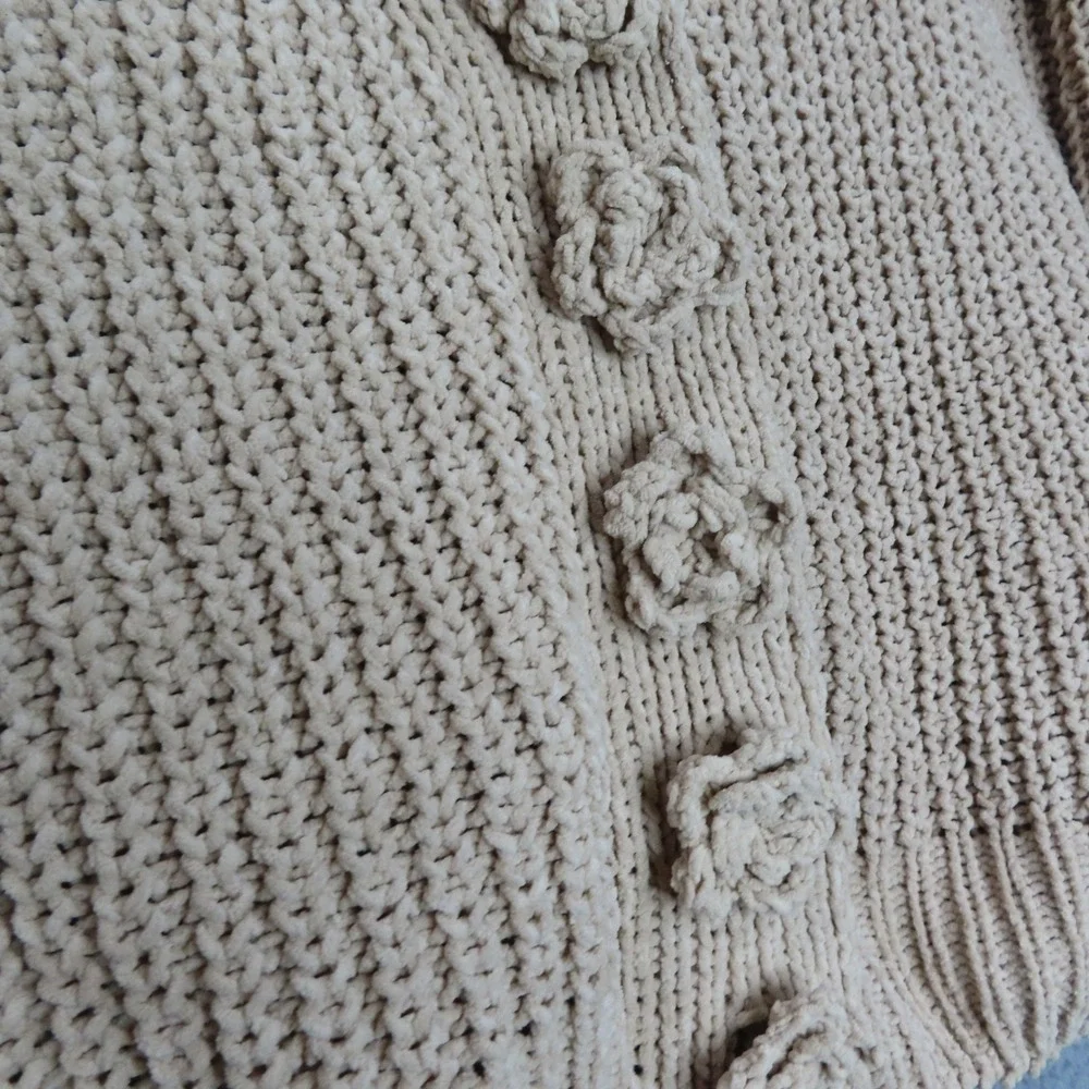 POL Knit Chunky Oversized Cropped Cardigan‎ Sweater Boho Floral Button Small
